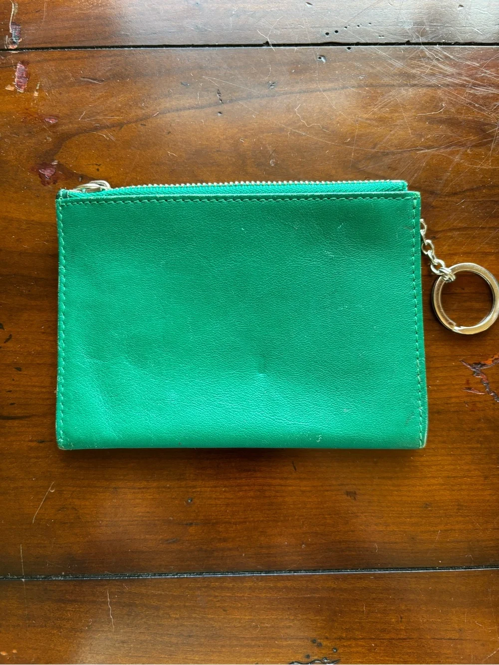 Coach Emerald Green Leather Zip Card Pouch with Keyring